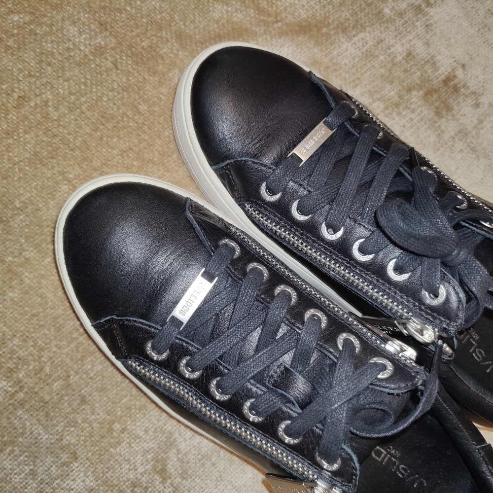 j/slides Harling Black Leather Hilton platform women's sneakers, Size 8 - Picture 3 of 16